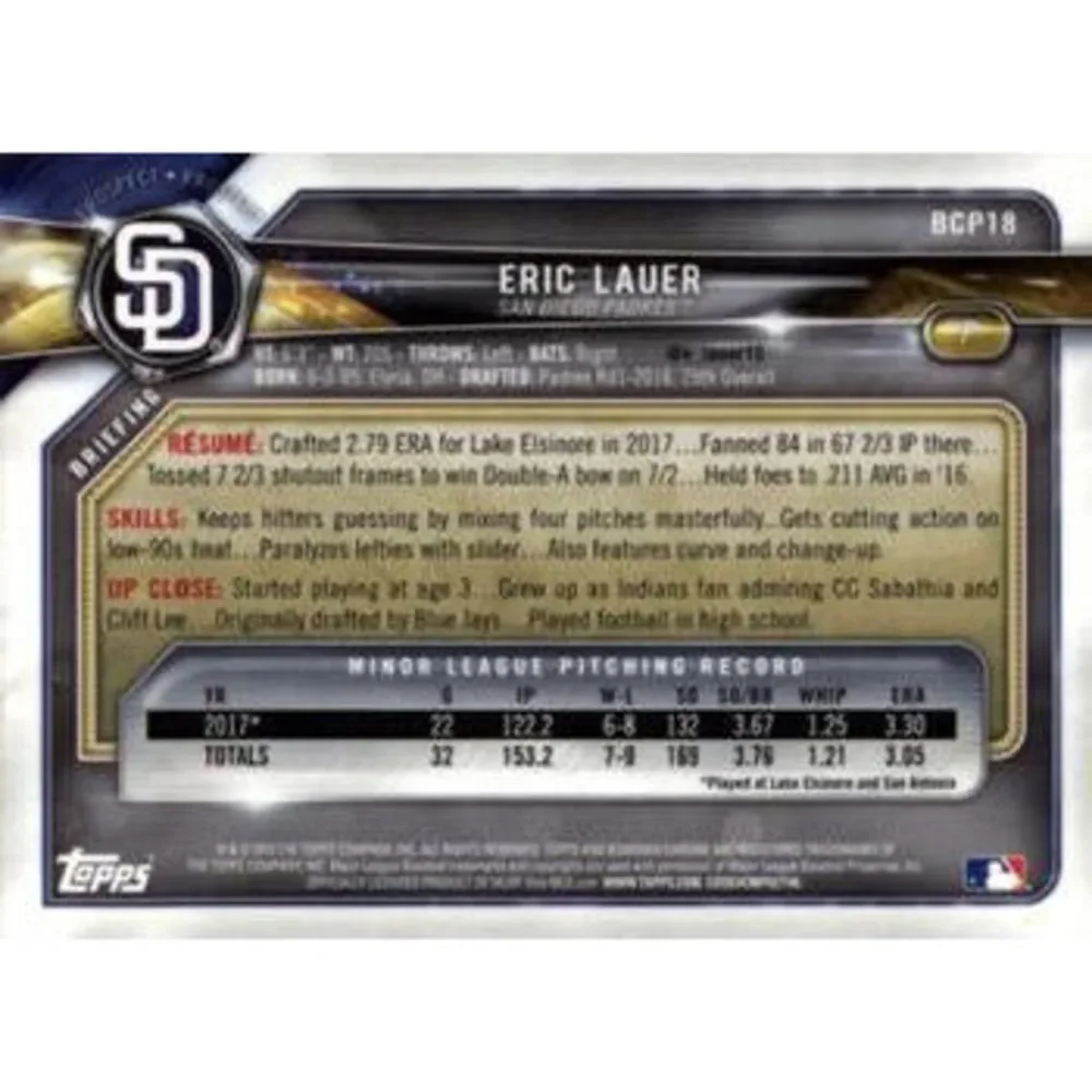 2018 Bowman Chrome Prospects Eric Lauer BCP18 San Diego Padres